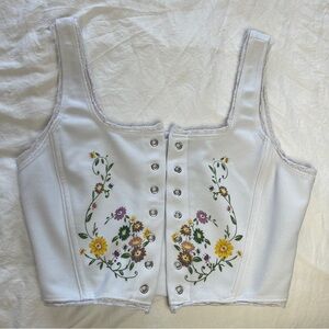 SHEIN White Floral Button-Up Crop Top